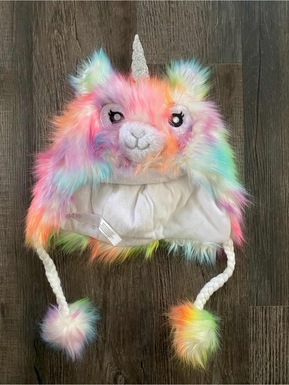 Justice Rainbow Faux Fur Unicorn Hat with Sparkle Horn